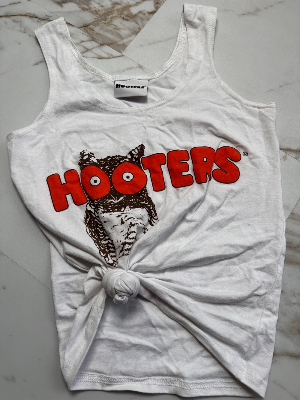 Hooters Spellout Logo Tie Front Tank Top Sz S Halloween Cosplay Costume sexy